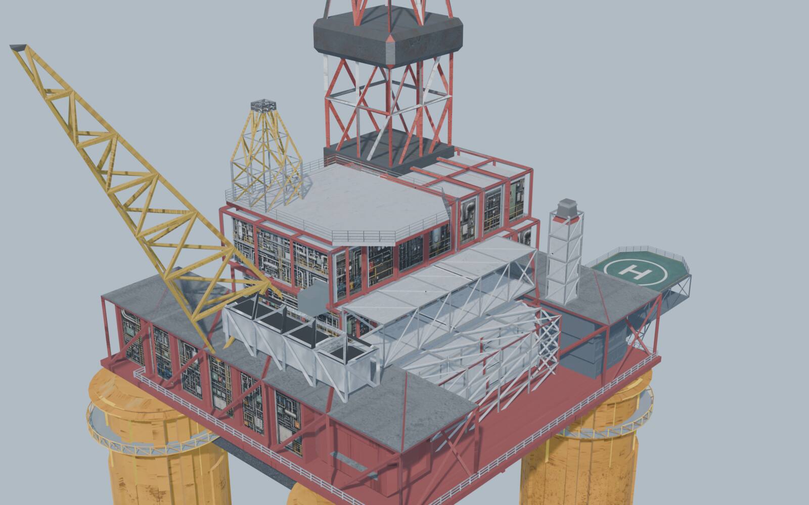 Plataforma offshore renderizada a partir do modelo 3D de produção